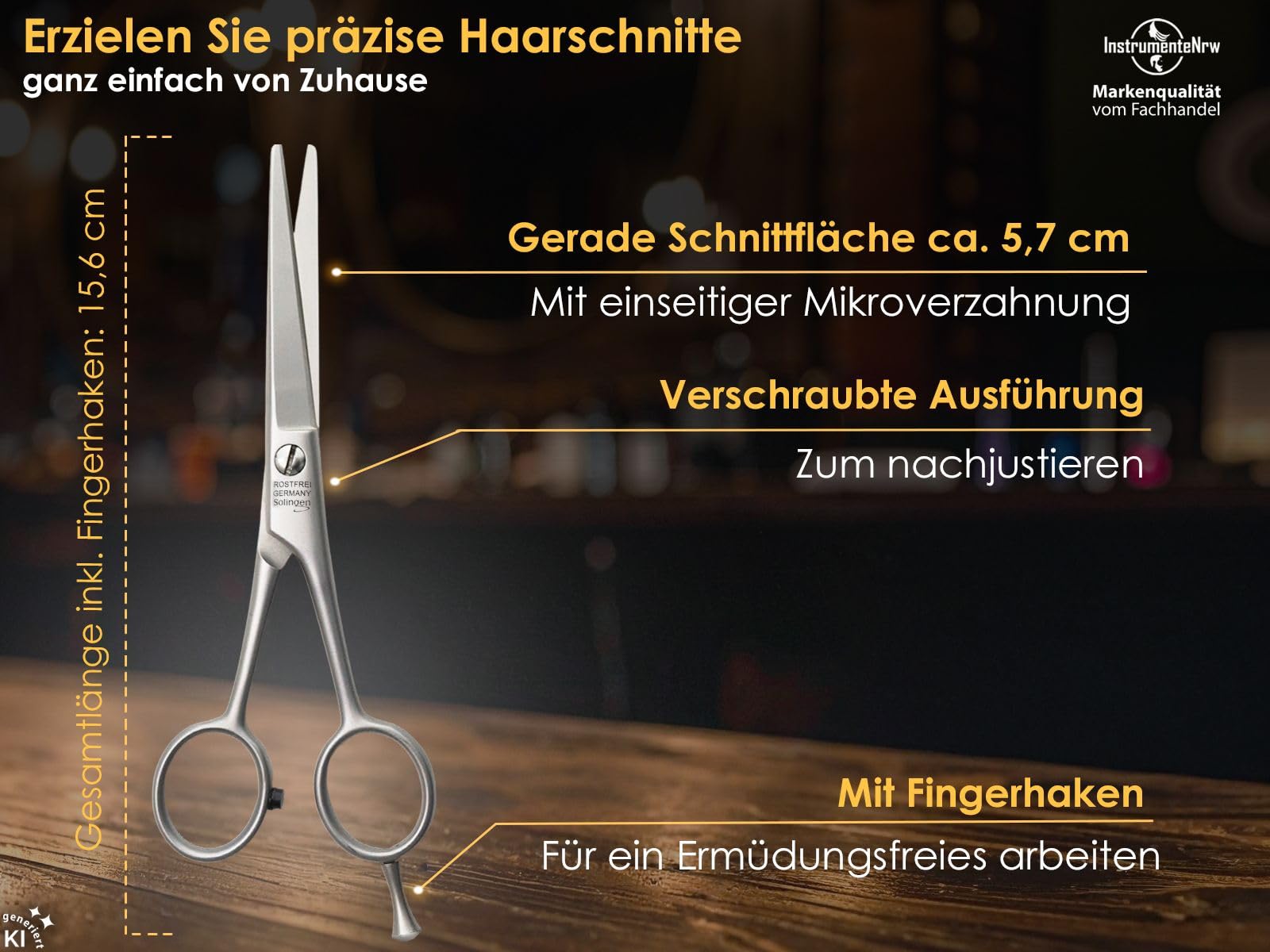 Friseurschere Haarschere Solingen Haarschneideschere Edelstahl Rostfrei | Schere Made in Germany mit scharfem Schnitt und einseitiger Mikroverzahnung 15,6 cm