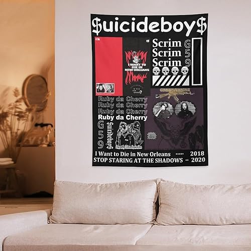 Miniatura 6 de ERGOKRAFT Suicide Hip Hop Music - Tapiz para niños, póster de rapero para decoración de fiesta de dormitorio universitario, novedoso gráfico para