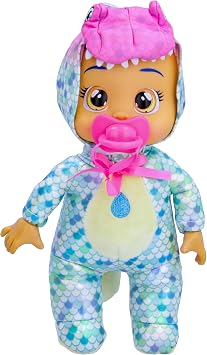 Cry Babies Tiny Cuddles Dinos Mia - 9" Baby Dolls, Cries Real Tears, Dinosaur Metallic Themed Pajamas