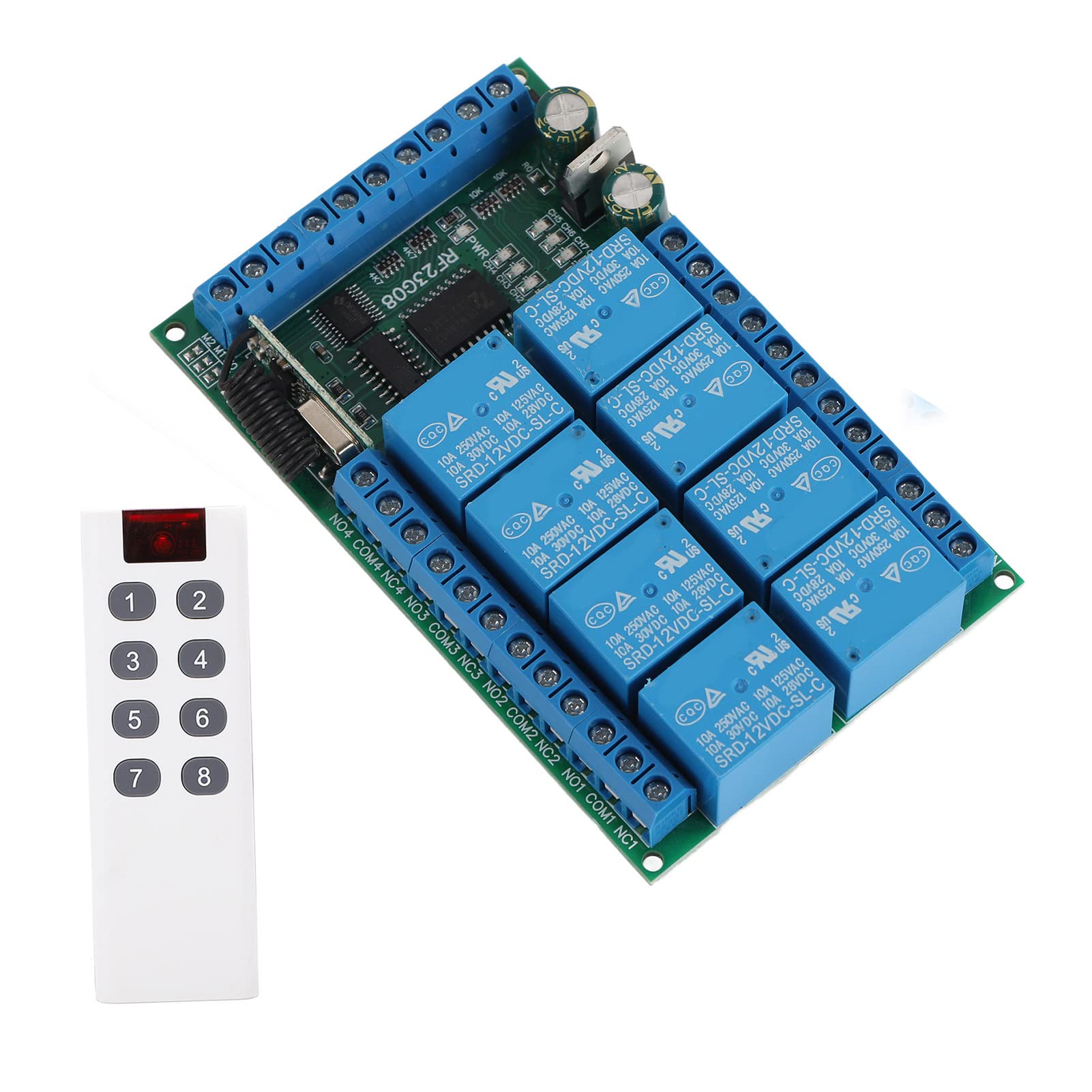 Télécommande à 8 Canaux, 8 Canaux 433,92 MHz, Encodage Fixe Multifonctionnel, Module de Télécommande de 100 Mètres, Commutateurs de Sortie (12V)