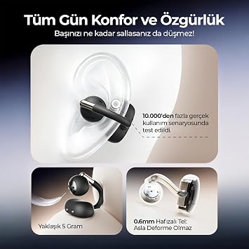 SoundPEATS Clip1 Hi-Res LDAC Open-Ear ENC OWS Bluetooth 5.4 Kablosuz Kulaklık Siyah