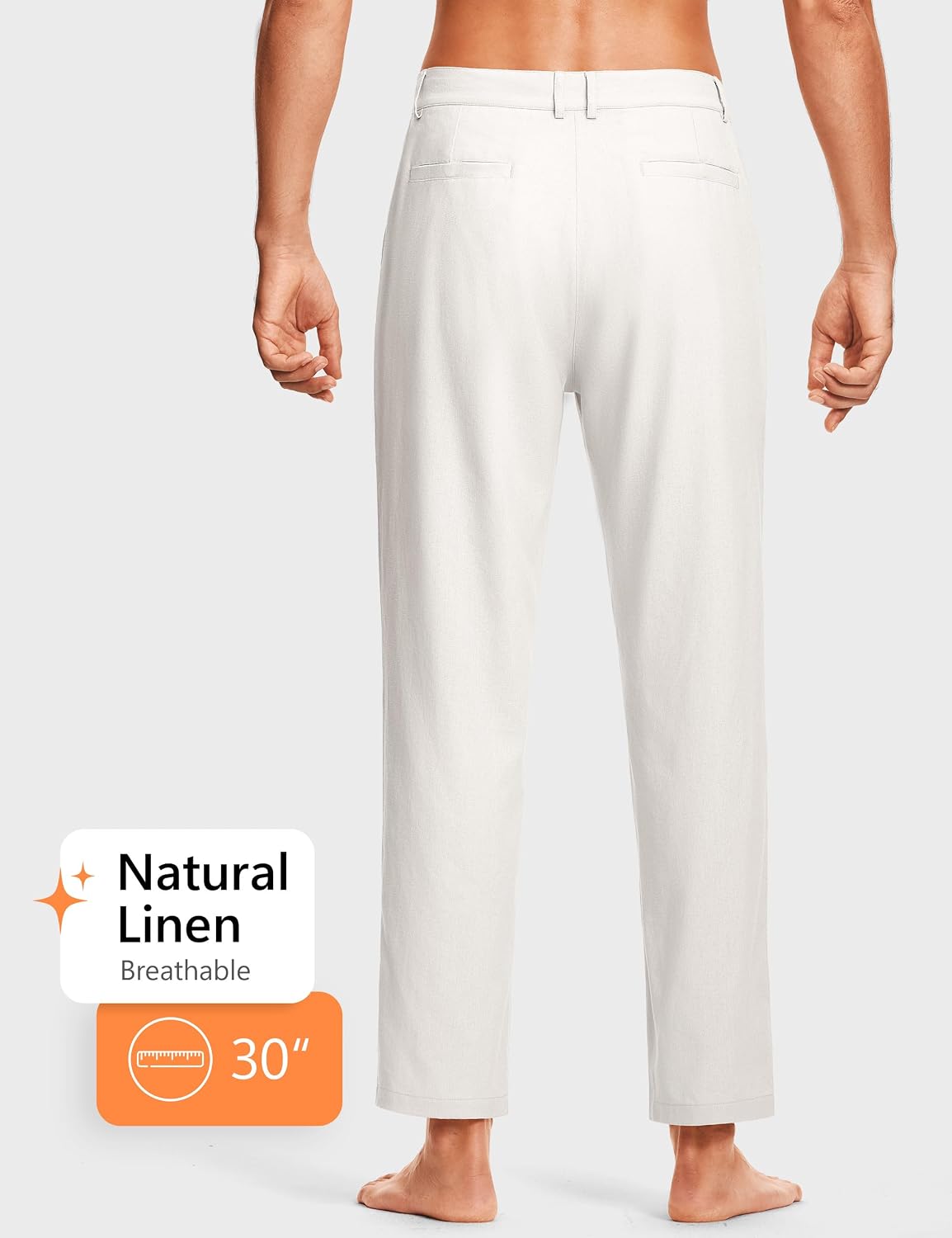 ISEEGZ 30" Men's Linen Pants Casual Dress Pants Drawstring Lightweight Business Trousers with 4 Pockets Beach Summer