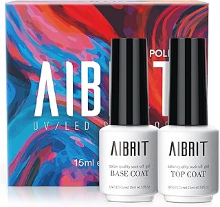 AIBRIT 15ml Gel Nail Polish Top and Base Coat, No Wipe Fast Dry Glossy Shine Top Coat and Long Wearing Base Coat Soak-off ...