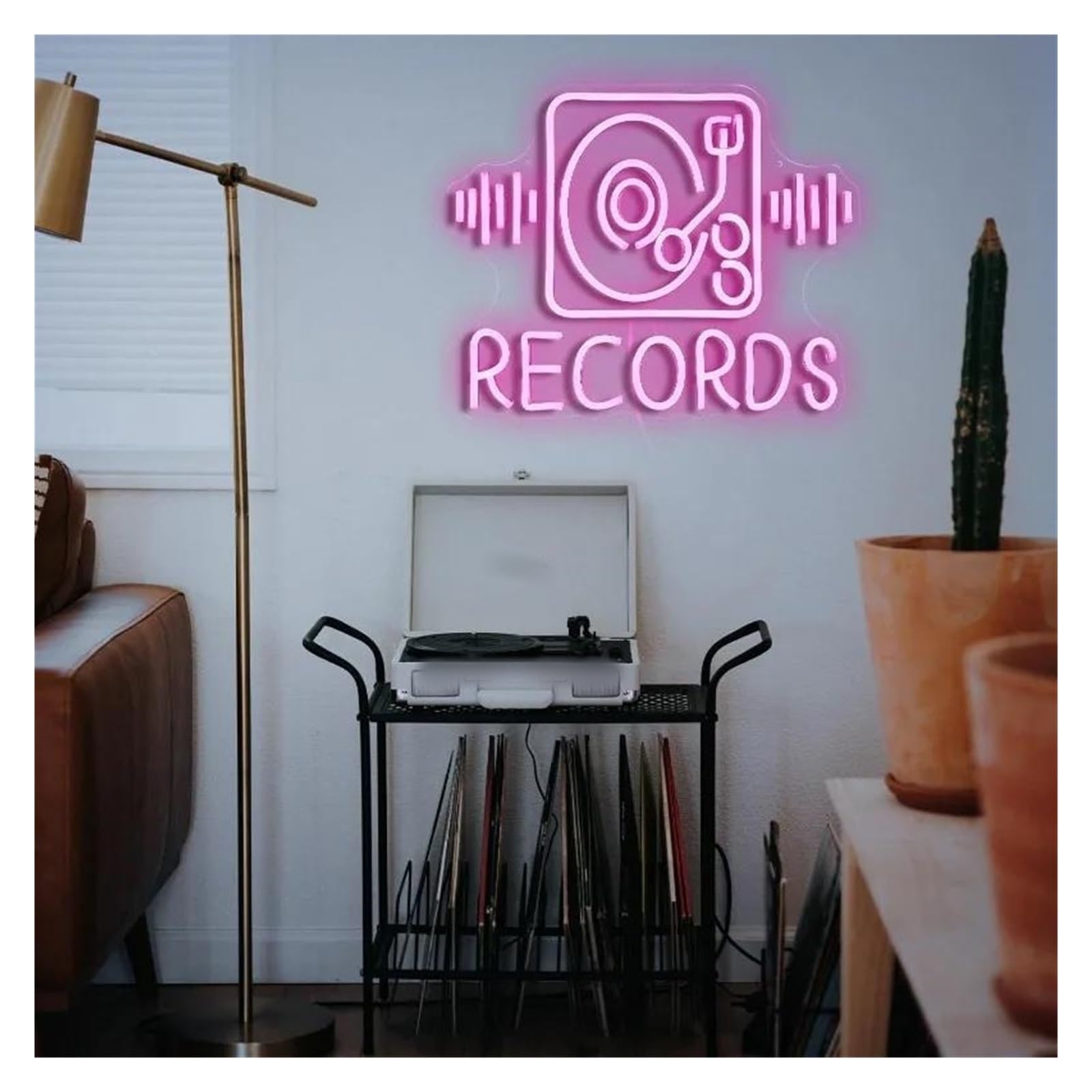 Insegna al Neon LED Records Insegna Al Neon Per Decorazione Murale USB Dimmerabile Rosa Negozio Di Dischi Musicali Karaoke Bar Party 31cm×40cm