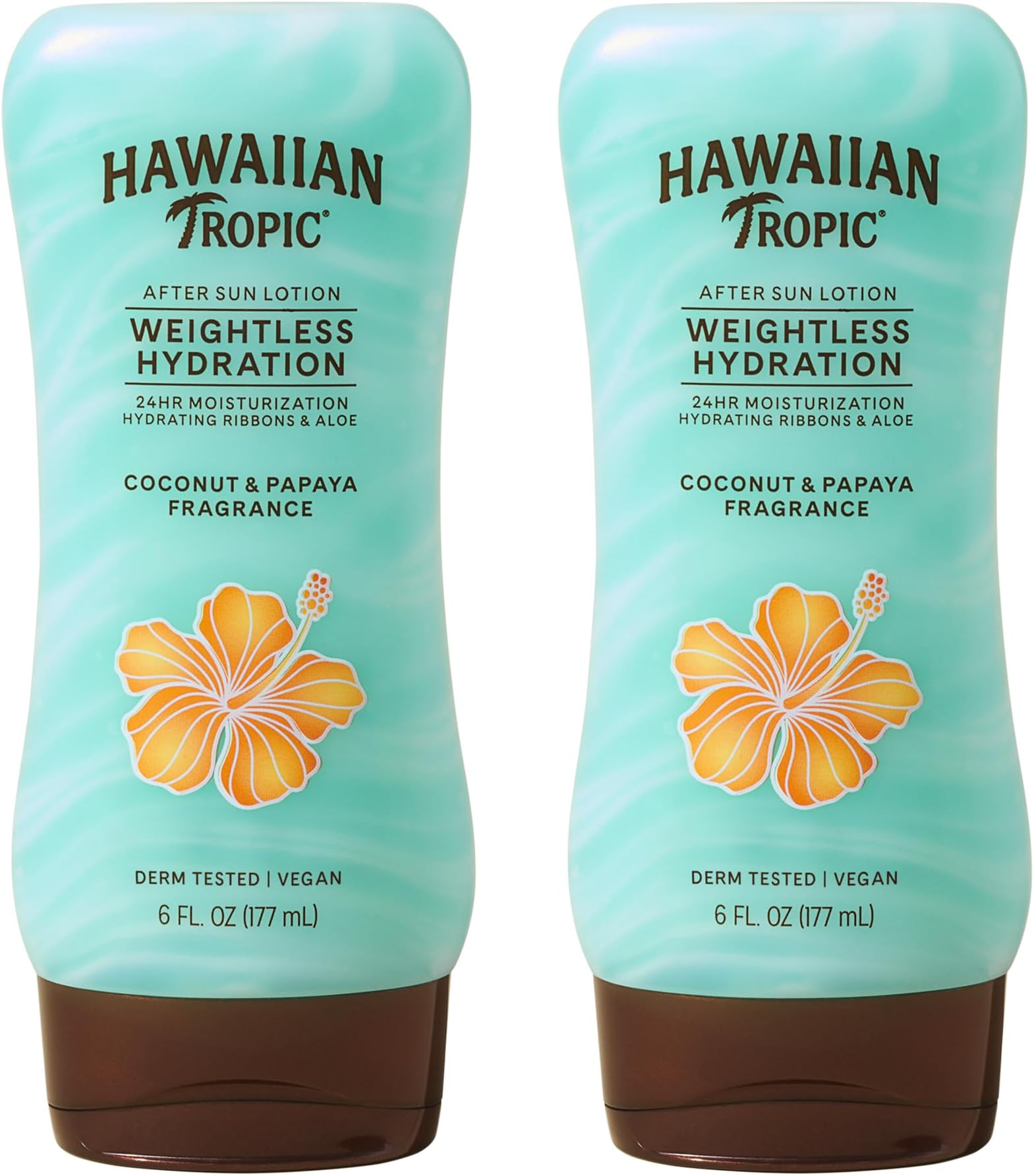 Hawaiian Tropic Weightless Hydration After Sun Lotion with Aloe, 6Fl Oz Twin Pack, Hawaiian Tropic Lotion, Moisturizing Lotion, After Sun Care, After Sun Moisturizer, 6Fl Oz each