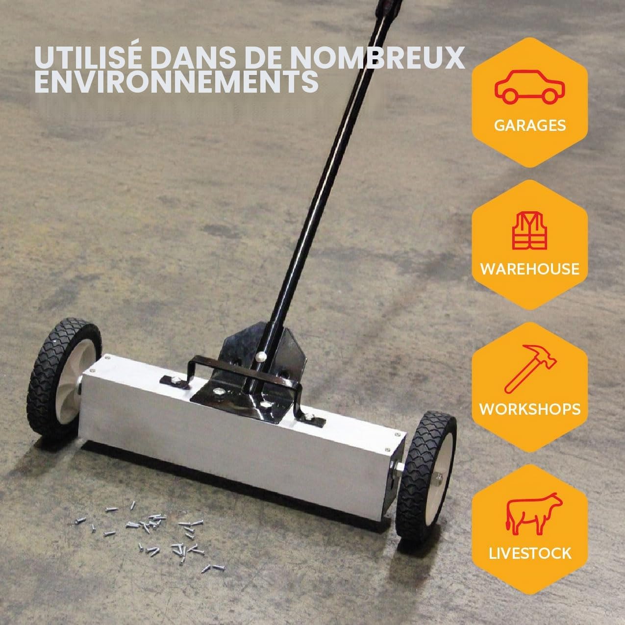 La Balayeuse Magnétique Balaie Des Objets Ferreux, Des Ongles, Des Vis Rapidement Avec Une Libération Commutable Pour Un Nettoyage Facile - 22 "De Large
