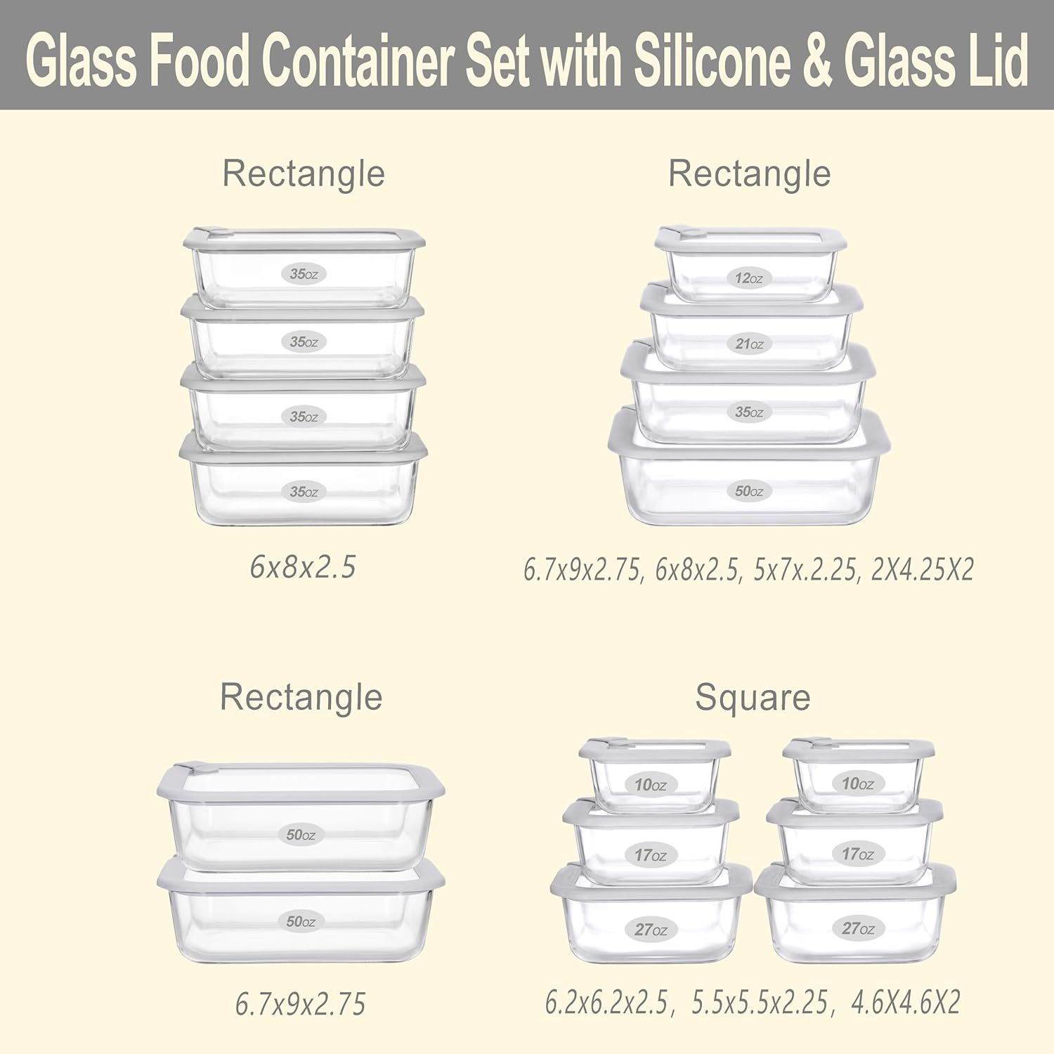 Glass Food Containers with Glass Lid, Microwave Safe Food Storage Container Set, 4 Pack, Airtight Storage Set with Leak Proof Lids, Meal Prep Containers - Image 3