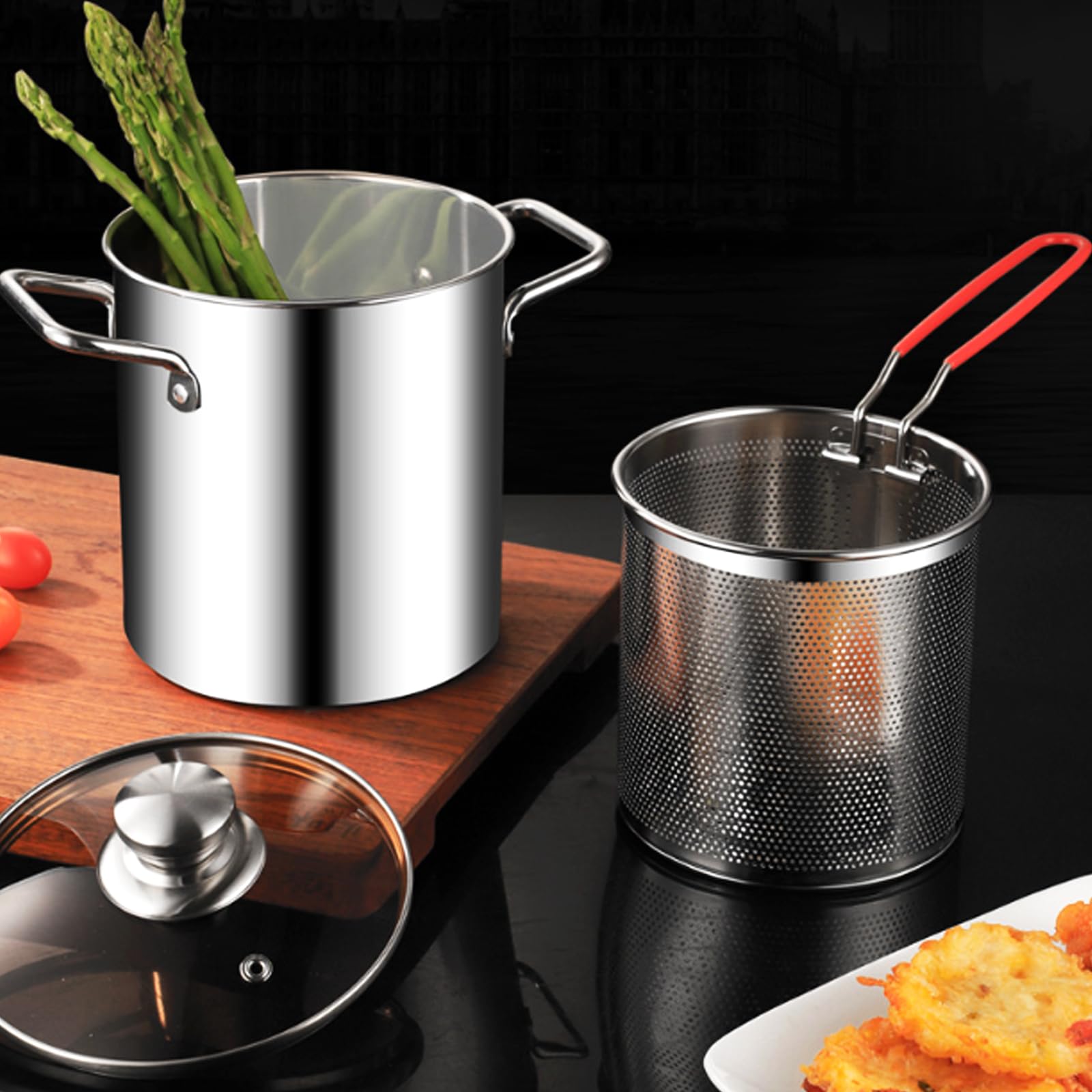 APACALI 1 Pezzo Pentola per Asparagi, Pentola per Spaghetti con Filtro, 3L Pentola per Pasta, 16cm Pentola per Pasta, Pentola per Cucinare Asparagi o Spaghetti in Acciaio Inox