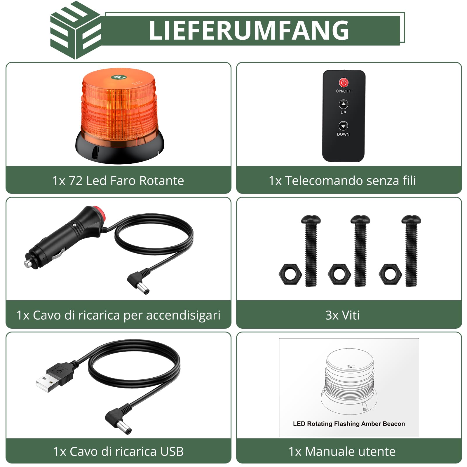 EYPINS 72 LED 72 W Luce Lampeggiante Senza Fili con Telecomando, Luce Rotante con Accendisigari e Cavo di Ricarica USB,Base Magnetica,E57/IP65,Coperchio Ambra,per Auto Trattore,Camion,12 V/24 V