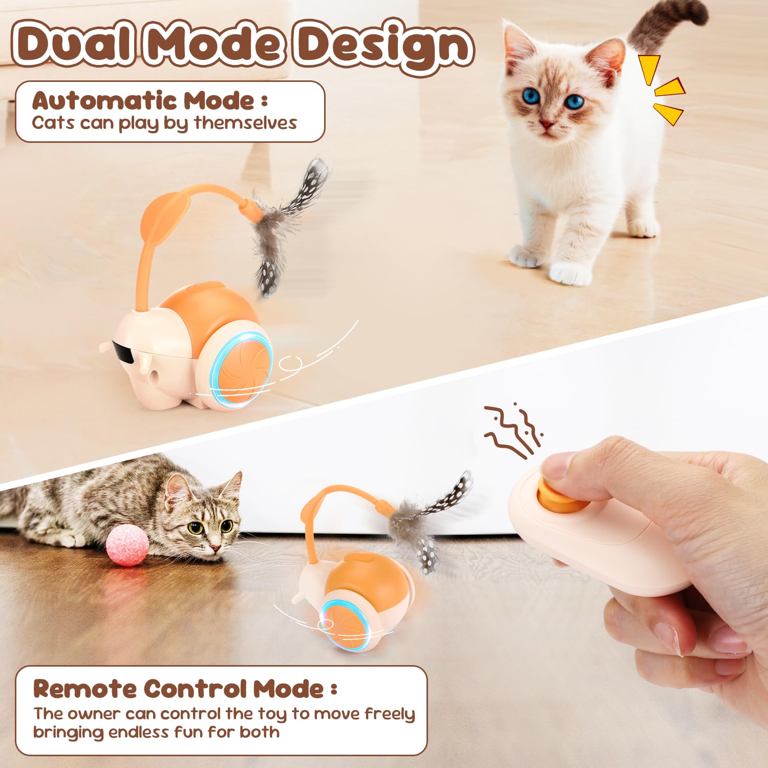 Eyein Cat Toys for Indoor Cats Adult, Interactive Smart Automatic Remote Control Snail Moving Kitten Teaser with LED Light - Image 3