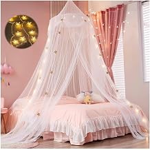 U Princess Bed Canopy Curtains Mosquito Net Bed Canopy for Round Dome Bed Canopy for Adults with Lights Color White