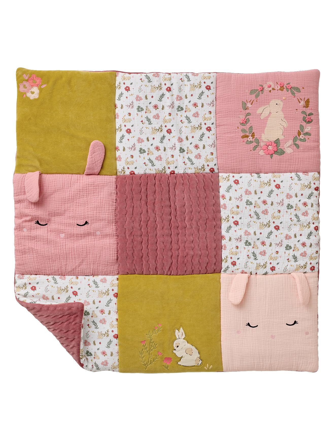 VERTBAUDET Tapis De Sol/Fond De Parc Patchwork Lapin Bébé Vieux Rose 75X100