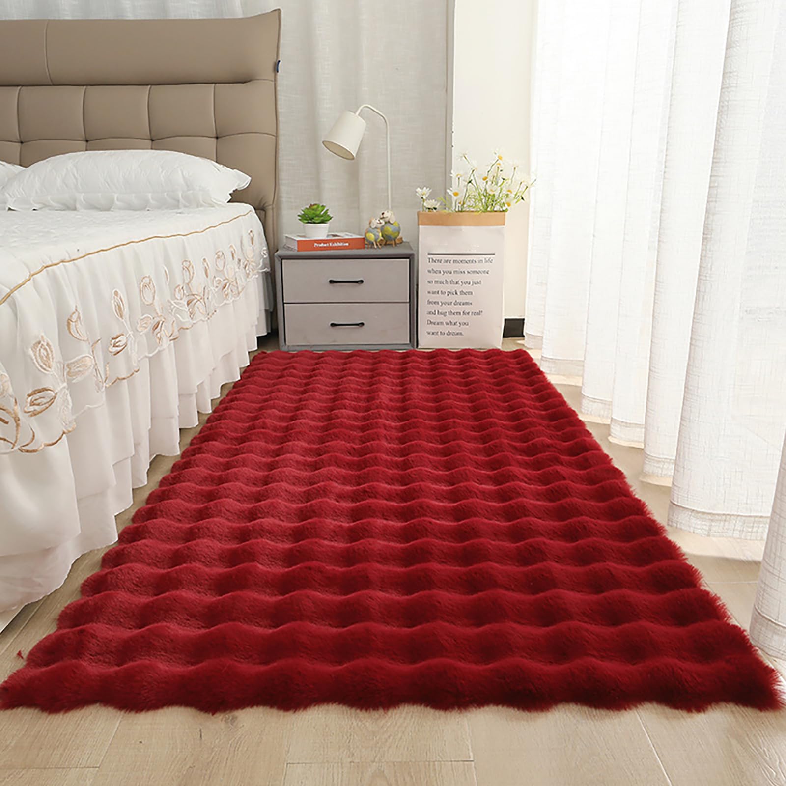 Tapis en peluche design moderne rouge 140x200 cm pour décoration salon