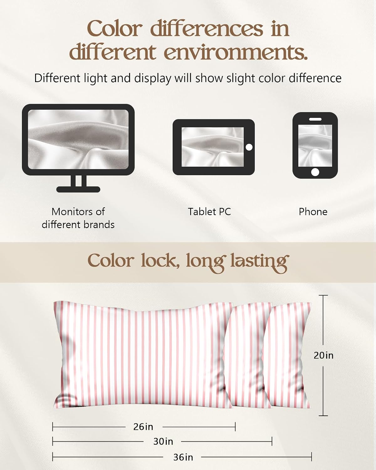 Miss Adola 2pcs Silk Pillowcase with Hidden Zipper, Pink Stripes