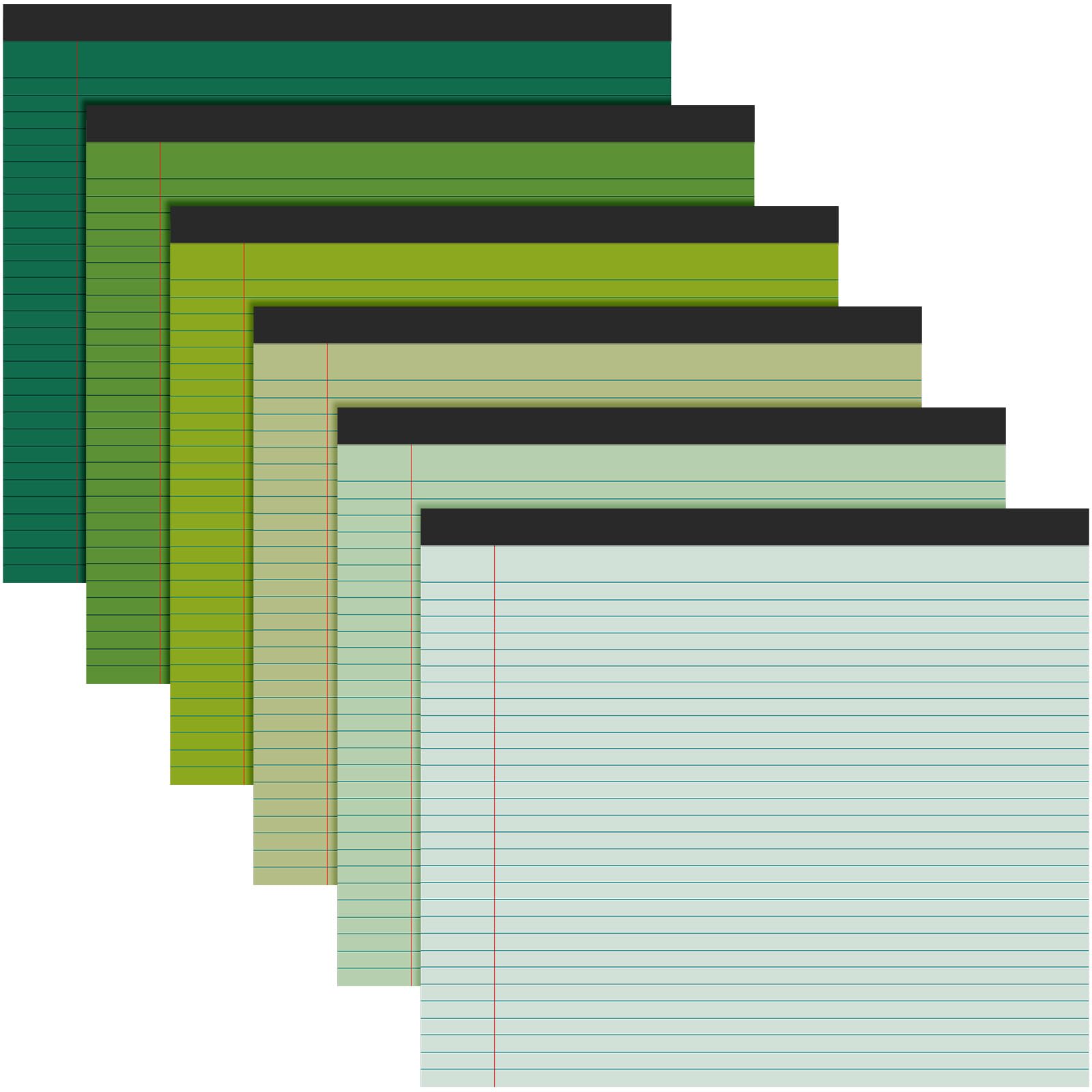 Lincia 6 blocchetti da 27,9 x 24,1 cm, blocco note a righe universitarie, blocchi di carta colorata a righe, 40 fogli/blocchetto da 80 g/m², colori pastello, per scuola e ufficio (verde sfumato)