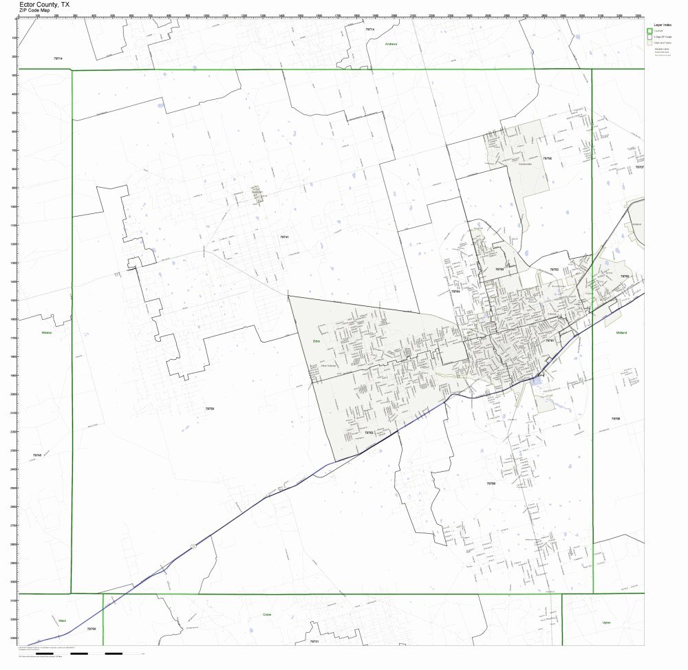 Ector County, Texas TX ZIP Code Map Not Laminated Office