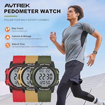 AVTREK Waterproof Pedometer Watch Step Counter for Walking No APP/Bluetooth