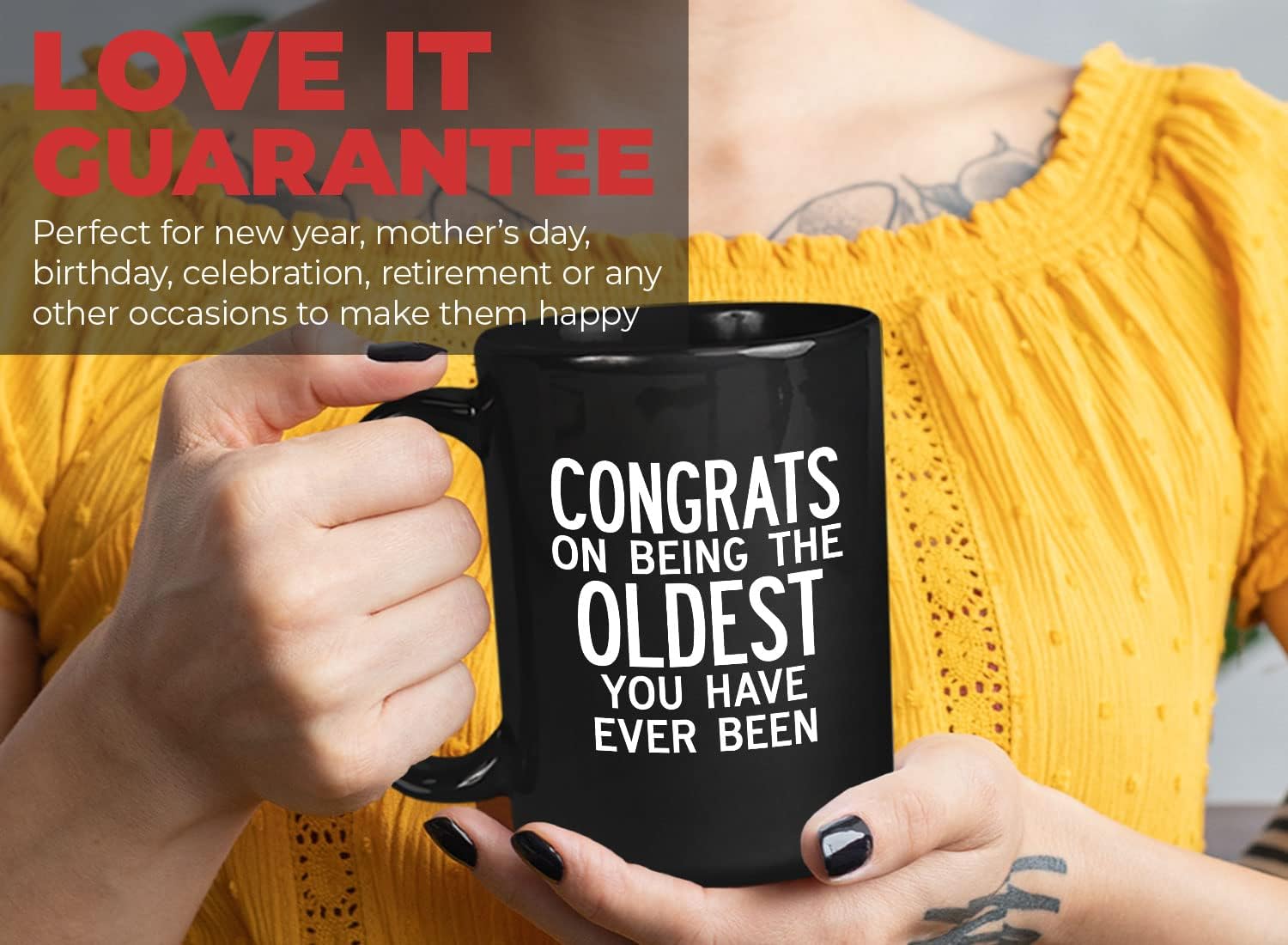 Bubble Hugs Sarcasm Coffee Mug 15oz Black - Funny Sarcastic Mug for Men, Women, Bestfriend, Brother - Sarcasm, Gag, Jokes, Witty, Son, Brother, Family (Congrats On Being The Oldest)