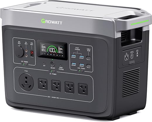 GROWATT Portable Power Station，INFINITY 2000 Green Electric Solar Generator，2048Wh LifePO4 Battery,2200W AC Output for Home Use, Outdoor Camping, RVs and Emergency Backup(Solar Panel Optional)