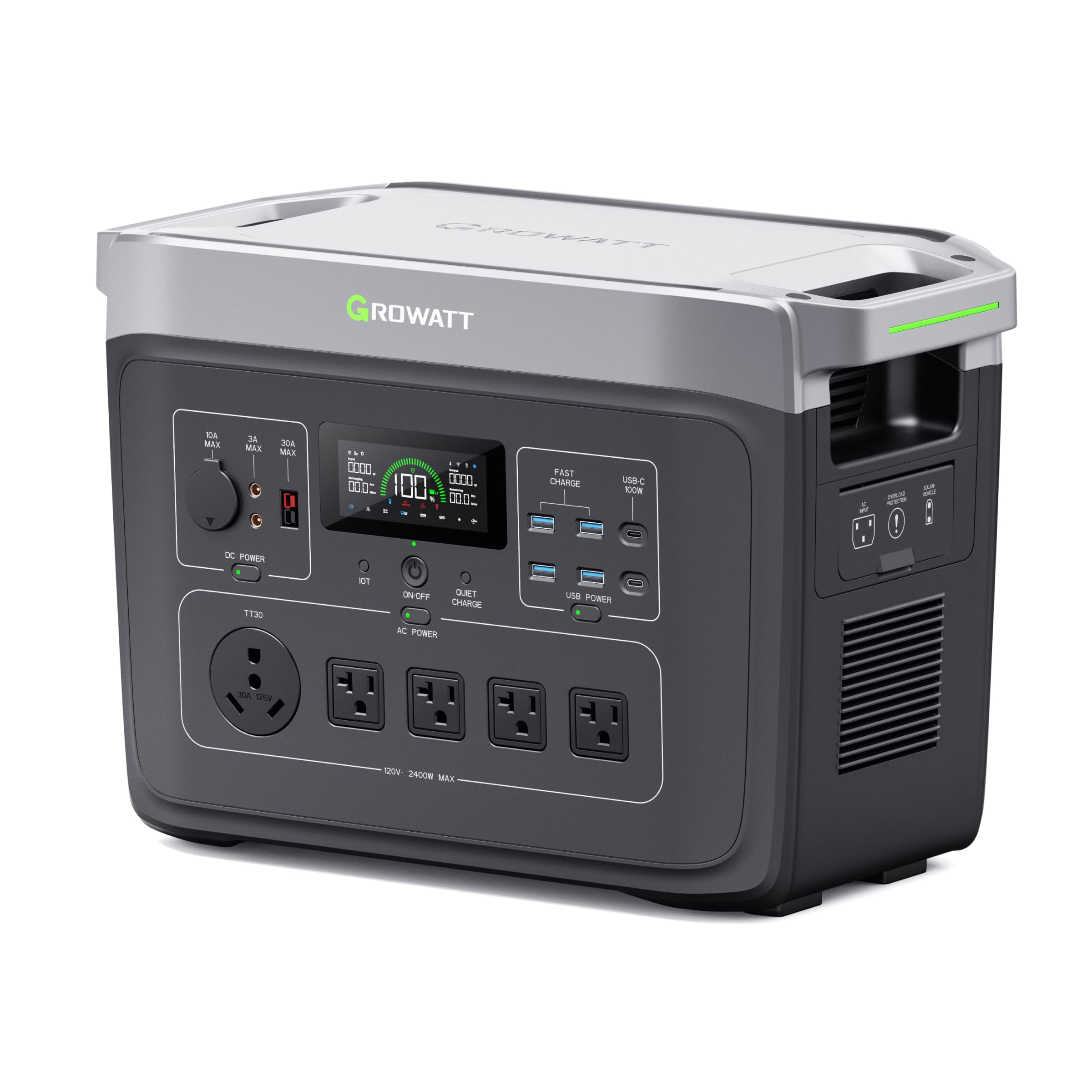 GROWATT Portable Power Station ,INFINITY 2000 Black Electric Solar Generator,2048Wh LifePO4 Battery,2200W AC Output for Home Use, Outdoor Camping, RVs and Emergency Backup(Solar Panel Optional)