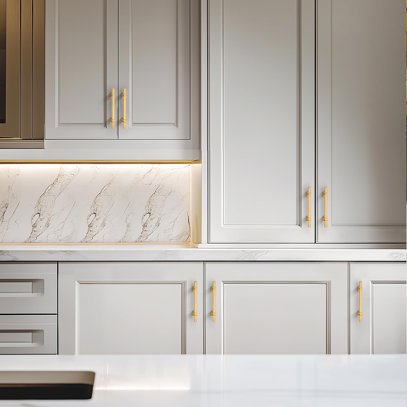 HOME EDIT Paquete de 30 tiradores cuadrados dorados de aleación de zinc de 4 pulgadas para cocina, tocador, armario y accesorios de gabinete de baño