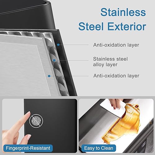 Miniatura 5 de ELPHECO Basurero rectangular de cocina de 50 litros13.2 galones, con sensor de movimiento con acabado de acero inoxidable cepillado, papelera