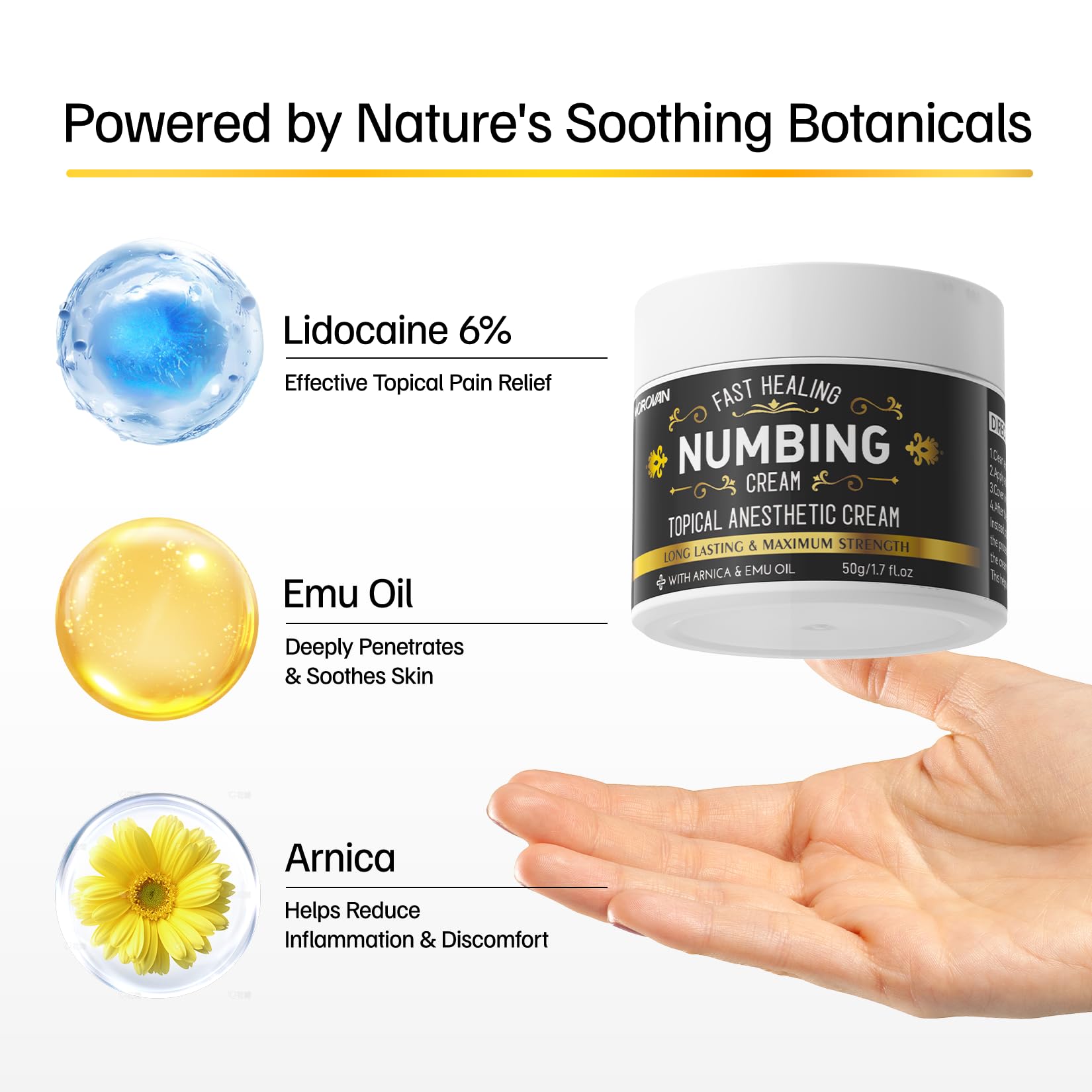 Morovan Tattoo Numbing Cream: 50g/1.7oz 6 Hours Painless Tattoo Numbing Cream for Tattoos Piercing Waxing — view 4