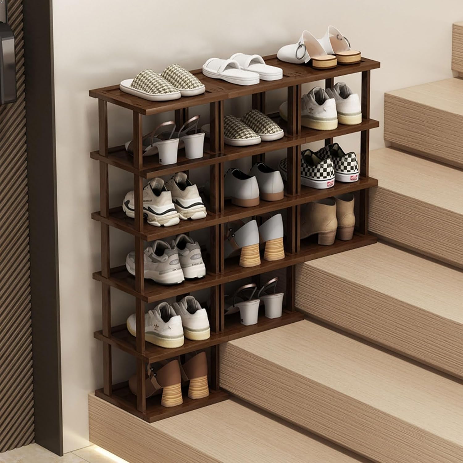 Wysoki i wąski bambusowy stojak na buty, 8-poziomowa wąska półka do przedpokoju, apartamenty o małych przestrzeniach, akcesoria do obuwia efektywnie(4 tier/25cm)
