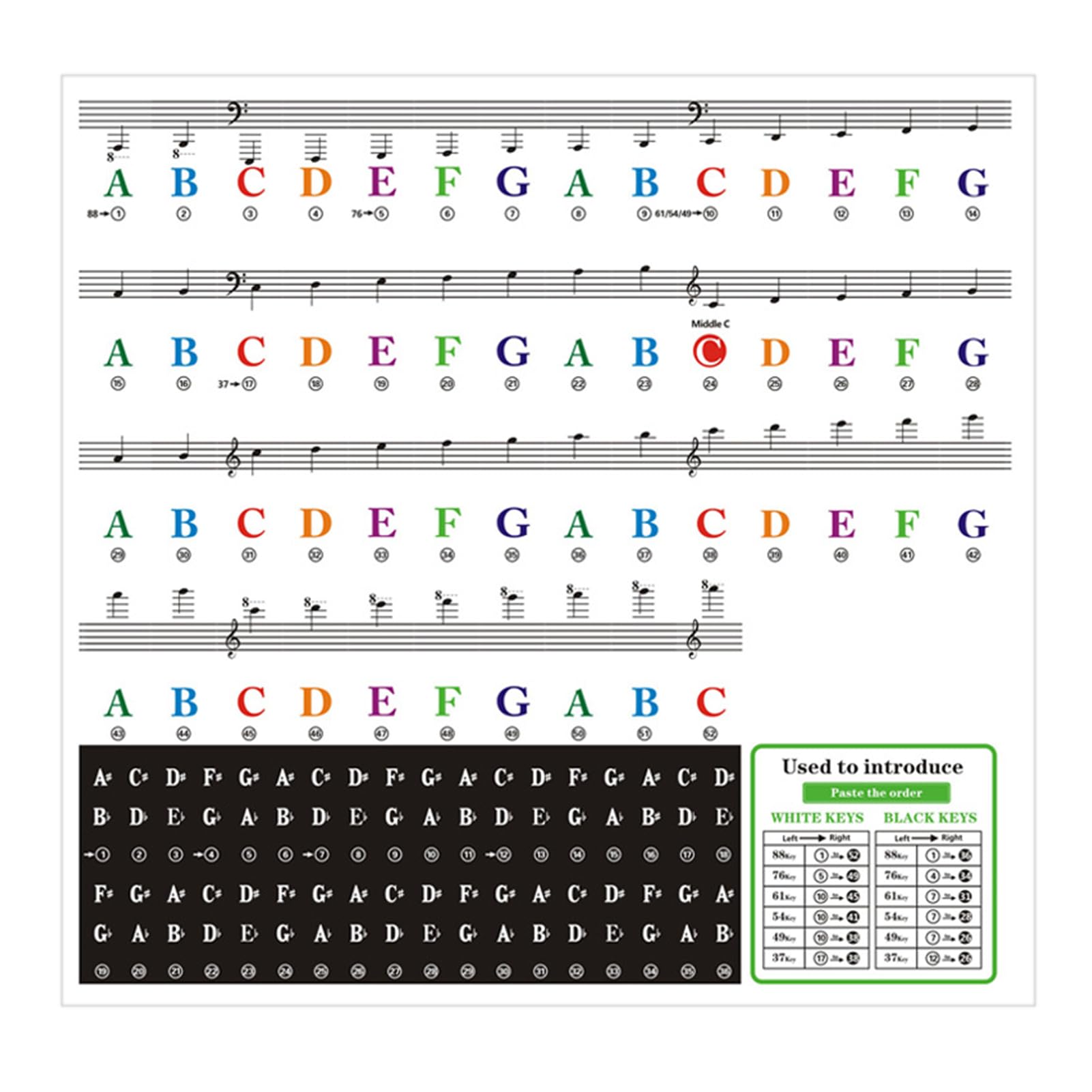 Adesivi per Tastiera o Pianoforte 88/76/61/54/49/37 Tasti, Etichette Trasparenti e Rimovibili, Piano e Tastiera Music Note per Bambini, Principianti e Tastiere Pianoforte