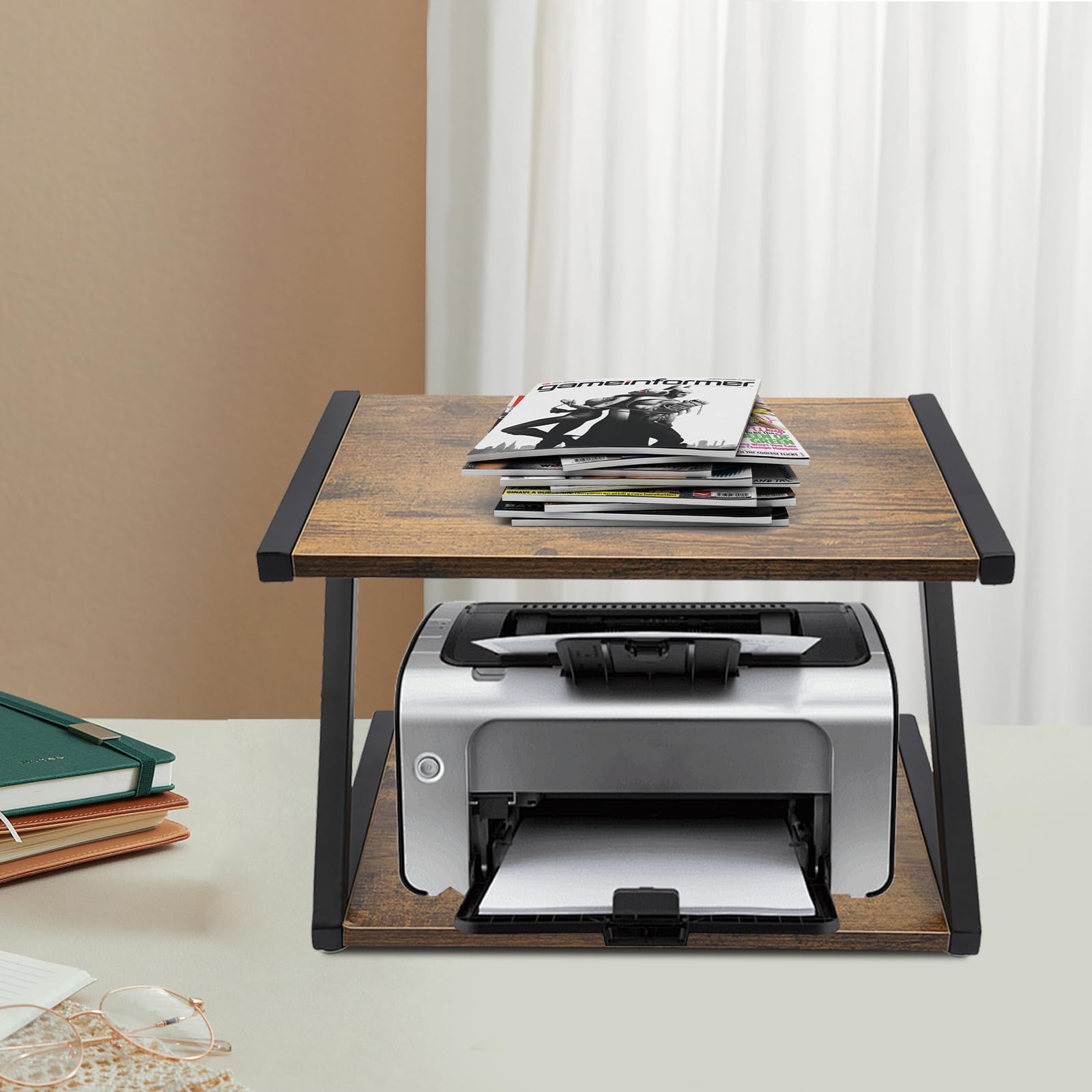 Supporto per stampante a 2 livelli, supporto per stampante da desktop, multiuso, organizer da scrivania, supporto per stampante, piccolo supporto per scanner