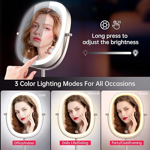 Miniatura 3 de LOVESPEJO Espejo de maquillaje iluminado de 9 pulgadas con aumento, espejo de aumento 1X7X, espejos de maquillaje personal recargables de doble