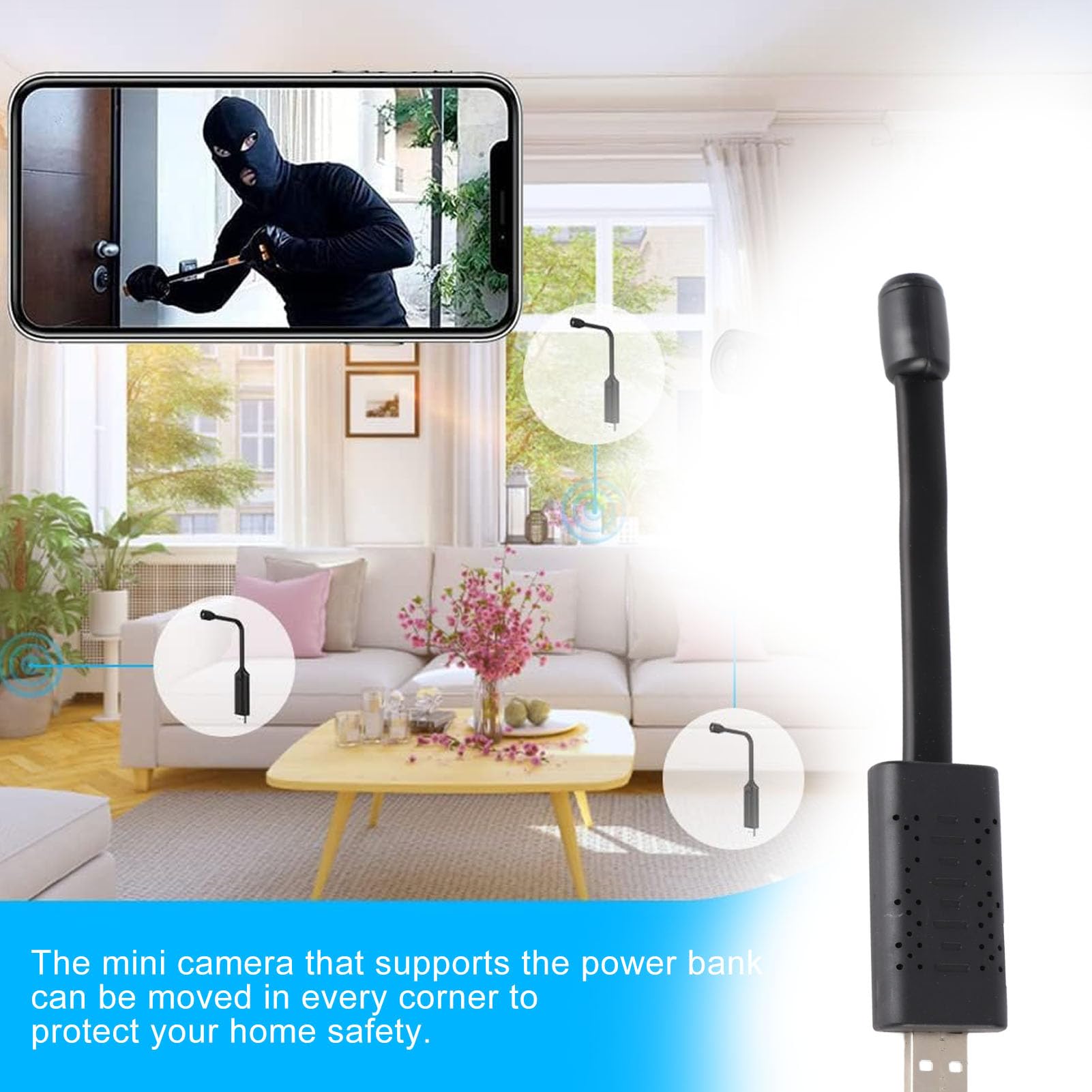 Mini Telecamera WiFi USB A Collo Di Cigno – 1080P HD, Rilevamento Movimento, Cloud E Storage Locale, Per Auto, Casa E Ufficio