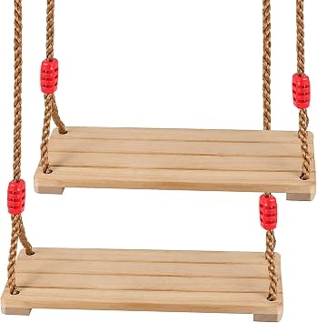 SEUNMUK 2 PCS 15.7 x 6.3 Inch Wooden Swing, Hanging Wood Tree Swings, Adjustable 48 to 83 Inches Wooden Swing for Garden, Backyard, Indoor or Outdoor, Birch Wood Durable, 220lb