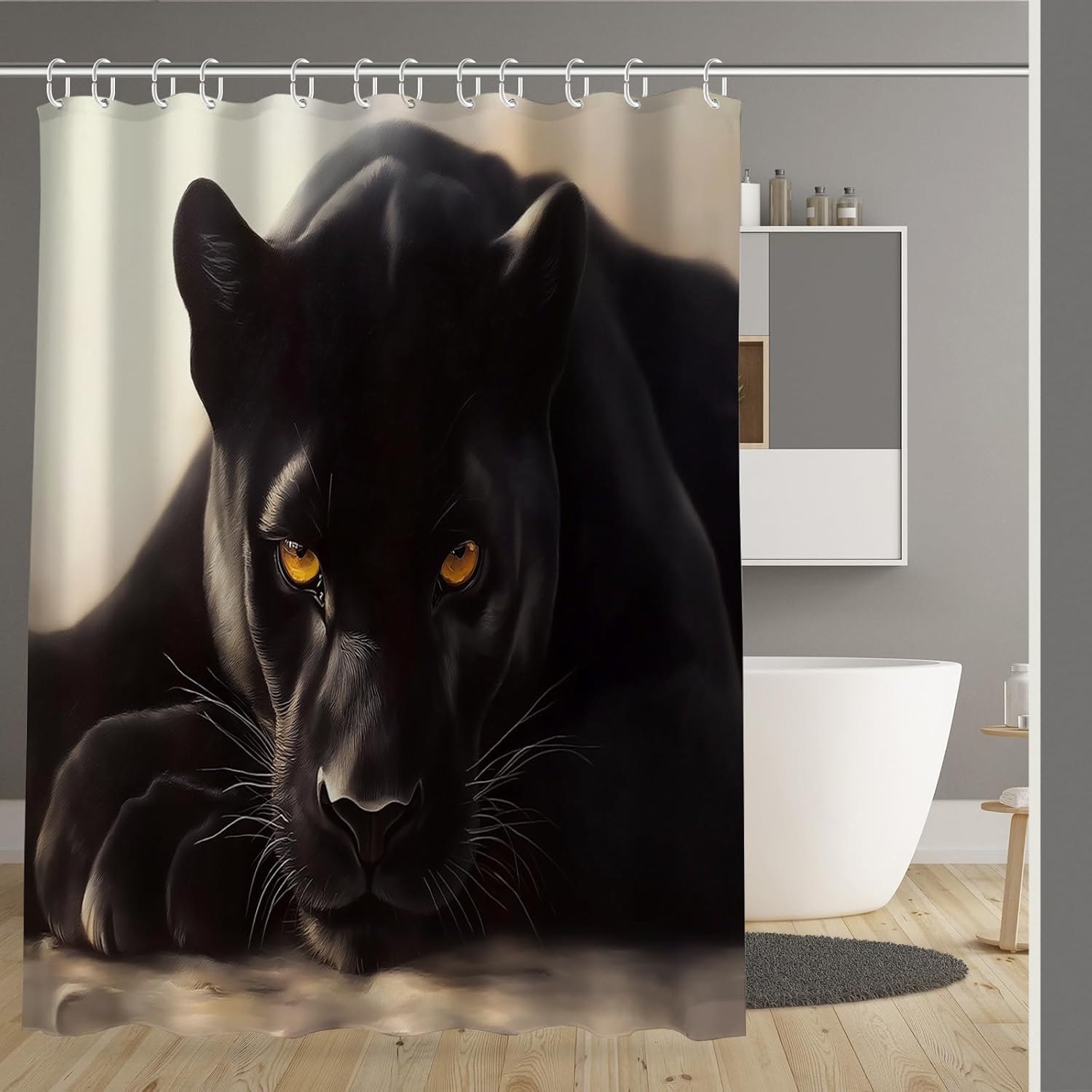Black Panther Shower Curtain for Bathroom Beautiful Oil Painting Waterproof Fabric Decoration Shower Curtains Set with Hooks, 72 X 72 Inch