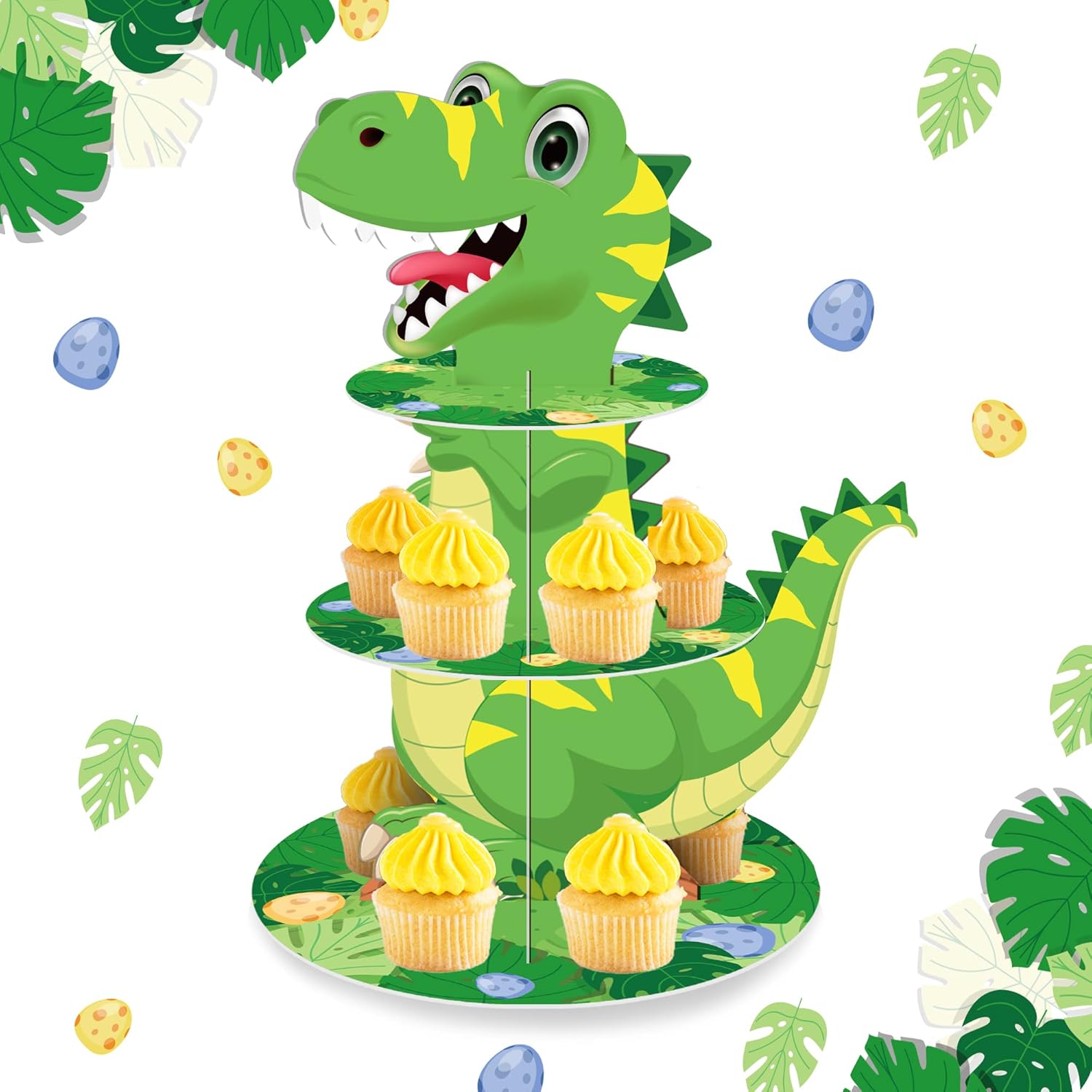 Green Dinosaur Cupcake Stand 3Tier Dinosaur Birthday Party Cake Stand