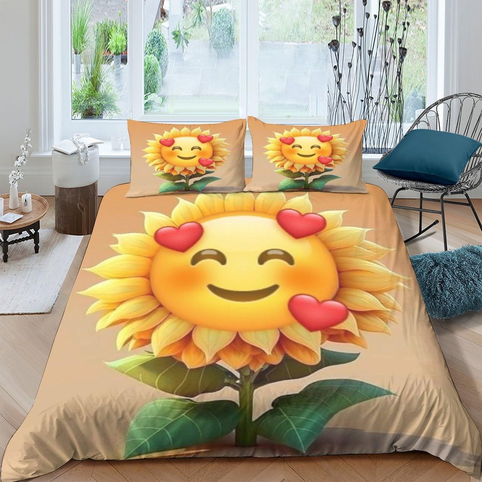 AAHARYA Sunflower Duvet Cover Set with Pillowcases,kids Adults Creative 3D Cartoon Bedding Sets with Zipper Closure,Soft Microfiber Quilt Cover King（220x240cm）