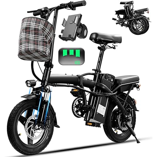 Electric Bike for Adults Teens, Commuting Folding ebike with 560W Motor and 48V Battery, 24MPH 3 Level Pedals Assist, Dual Disc Brakes,14" Compact Foldable Electric Bicycle with UL2849 Certification