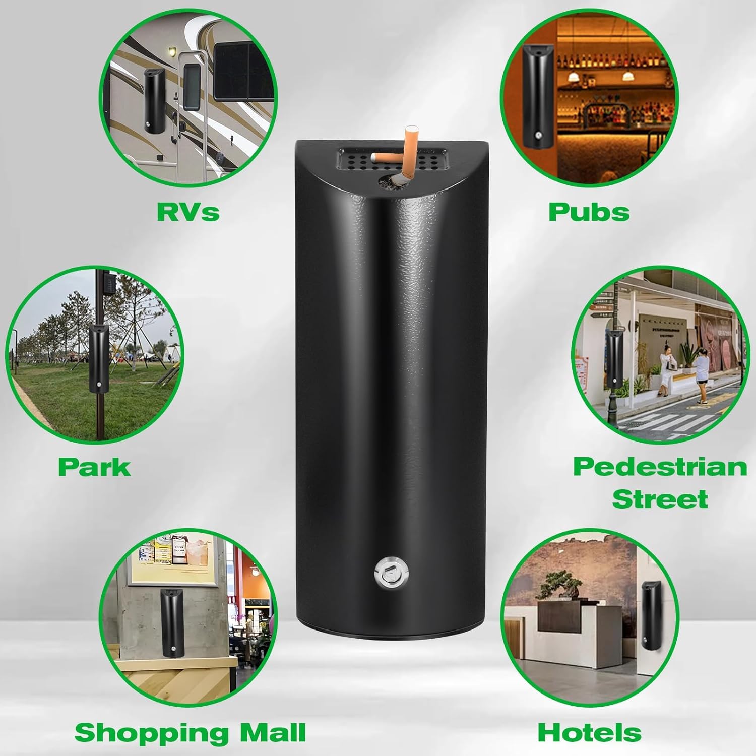 Cenicero de Pared con Tapa Bloqueable - Cenicero para Exterior/Interior de Chapa Galvanizada Resistente al Óxido, Fácil de Limpiar - Ideal para Restaurantes, Hoteles, Bares, Oficinas y Jardines