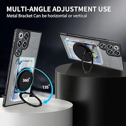 Miniatura 2 de Funda para ZTE Nubia Red Magic 11 Pro11 Pro+ con soporte para tarjetas, anillo magnético, parachoques de TPU suave + parte trasera translúcida de