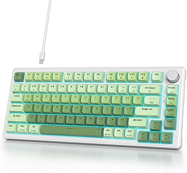75% Wired Keyboard with Knob, 75 Percent Gaming Green Keyboard Hot Swappable Gasket Mount,White Switch,82 Keys TKL Mechanical Keyboard,NKRO Creamy Keyboard for PC Laptop Windows GamerLight green