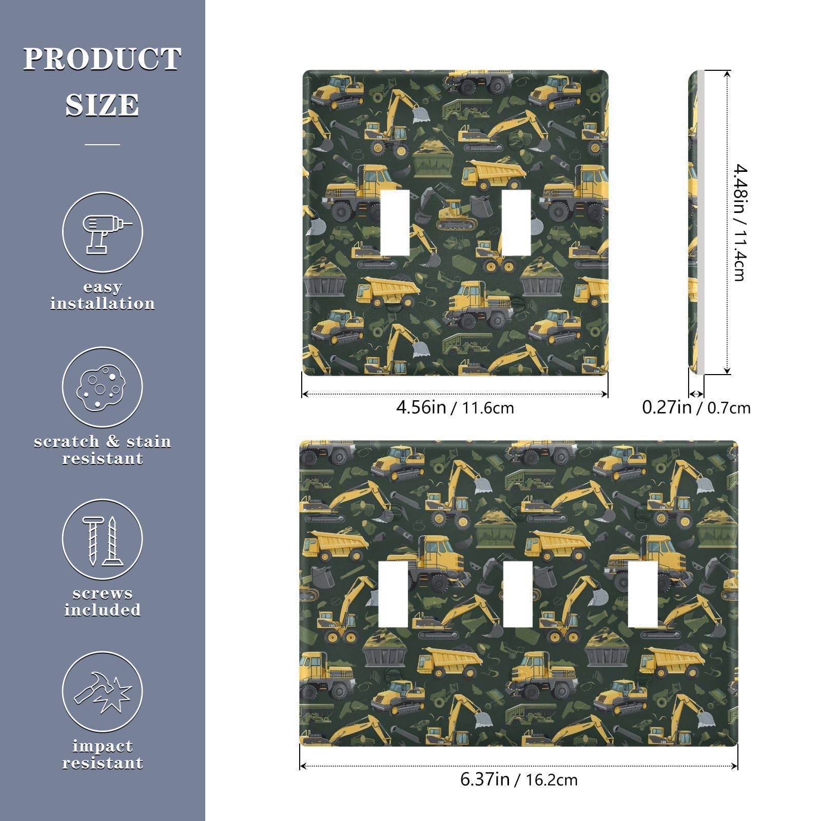 Light Switch Cover Excavator Engineering Vehicle Wall Plates for Electrical Outlets 3 Gang 202b5772