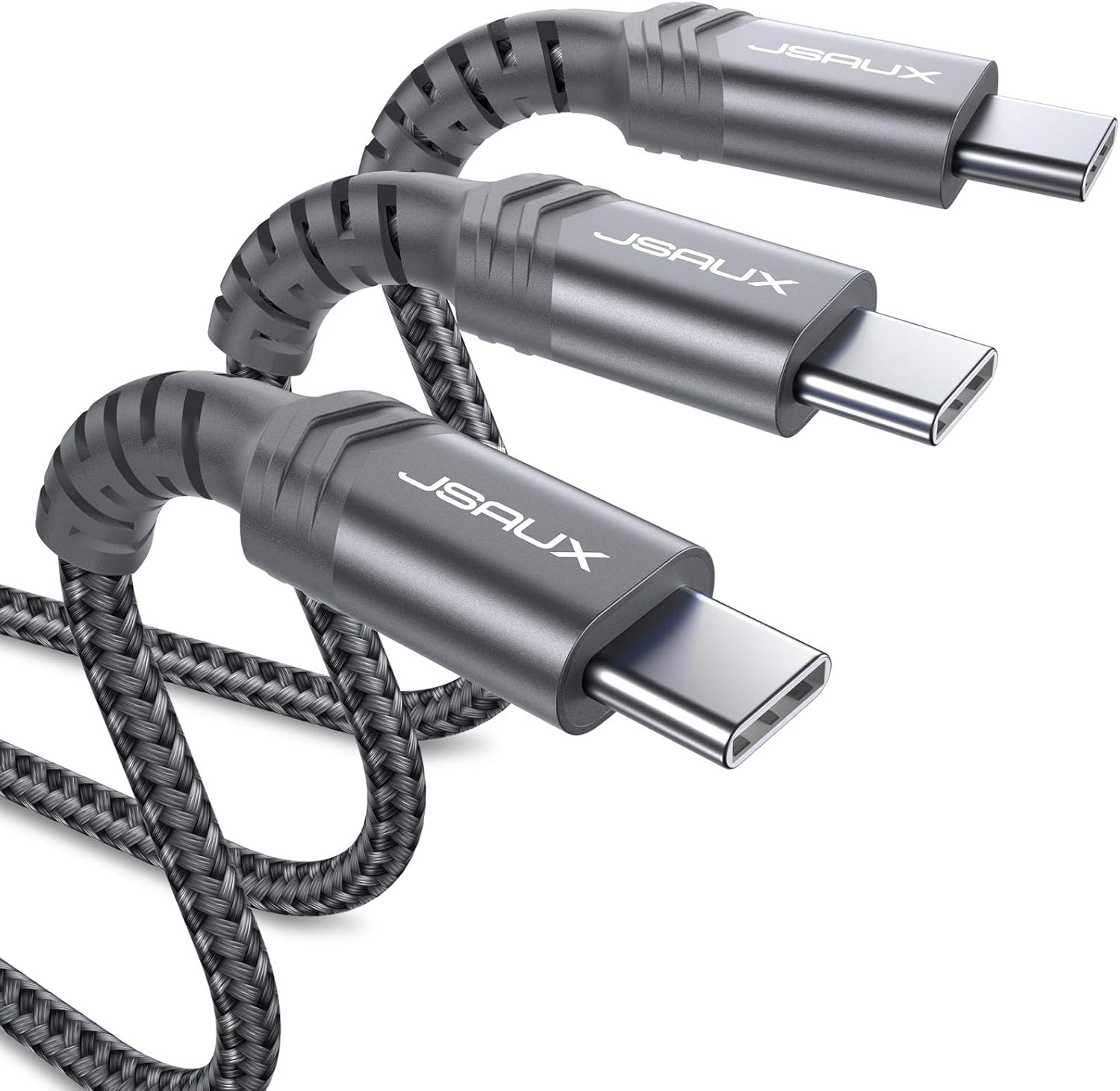 JSAUX 3-Pack USB C to USB C Cable [10ft/6.6ft/3.3ft] Type C Charger Fast Charging Cord 60W Compatible with Samsung Galaxy S23 S22 S21 S20 Ultra Plus Note 20 10, Pixel 7 6 XL, iPad Mini 6/Pro/Air-Grey