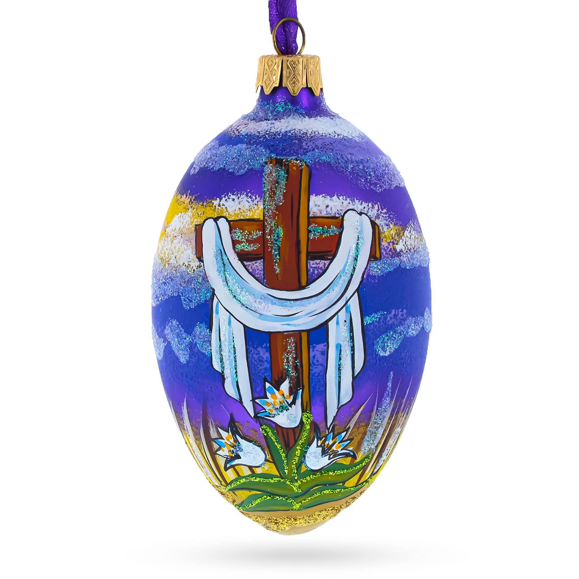The Rising Cross Egg suspendu en verre 4" : le cadeau de baptême et de Pâques idéal