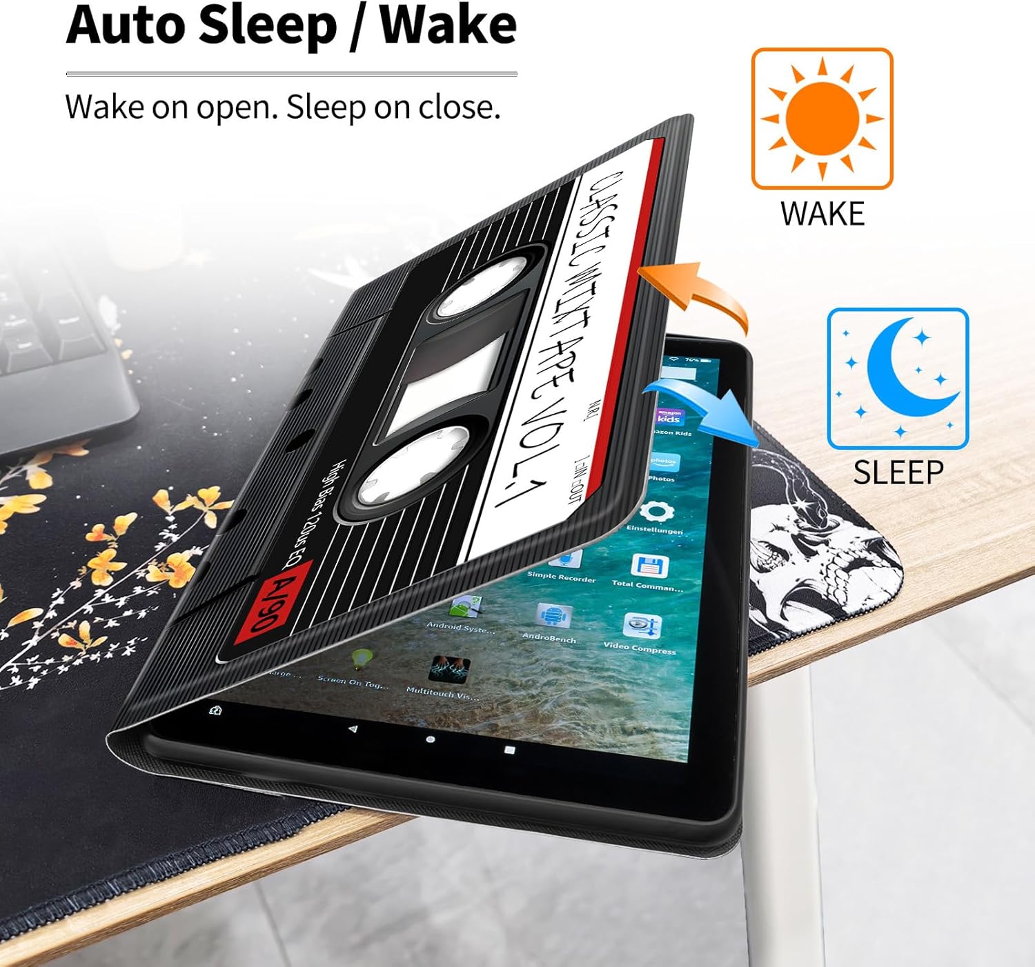 Case for iPad 10.2 Inch 2021/2020/2019 - PU Leather Folio Cover with Auto Sleep Wake,Multi-Angle Viewin,Cassette Tape