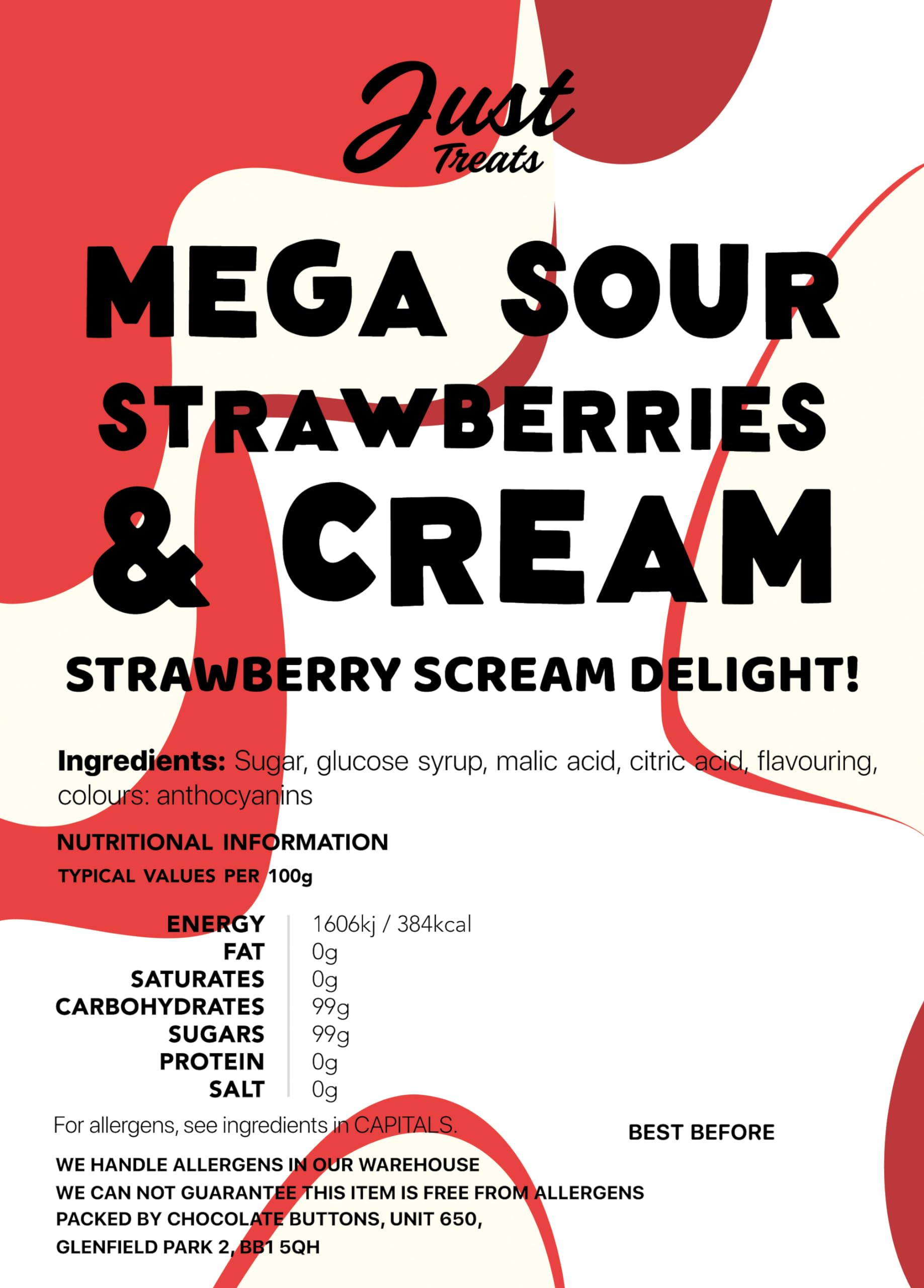 Just Treats Mega Sour Strawberries & Cream 1kg Party Bag