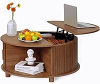 Vista 12 de Mesa de café ovalada con almacenamiento, mesa de centro elevable de 47.2" para la sala de estar, mesa central moderna de madera estriada con puerta