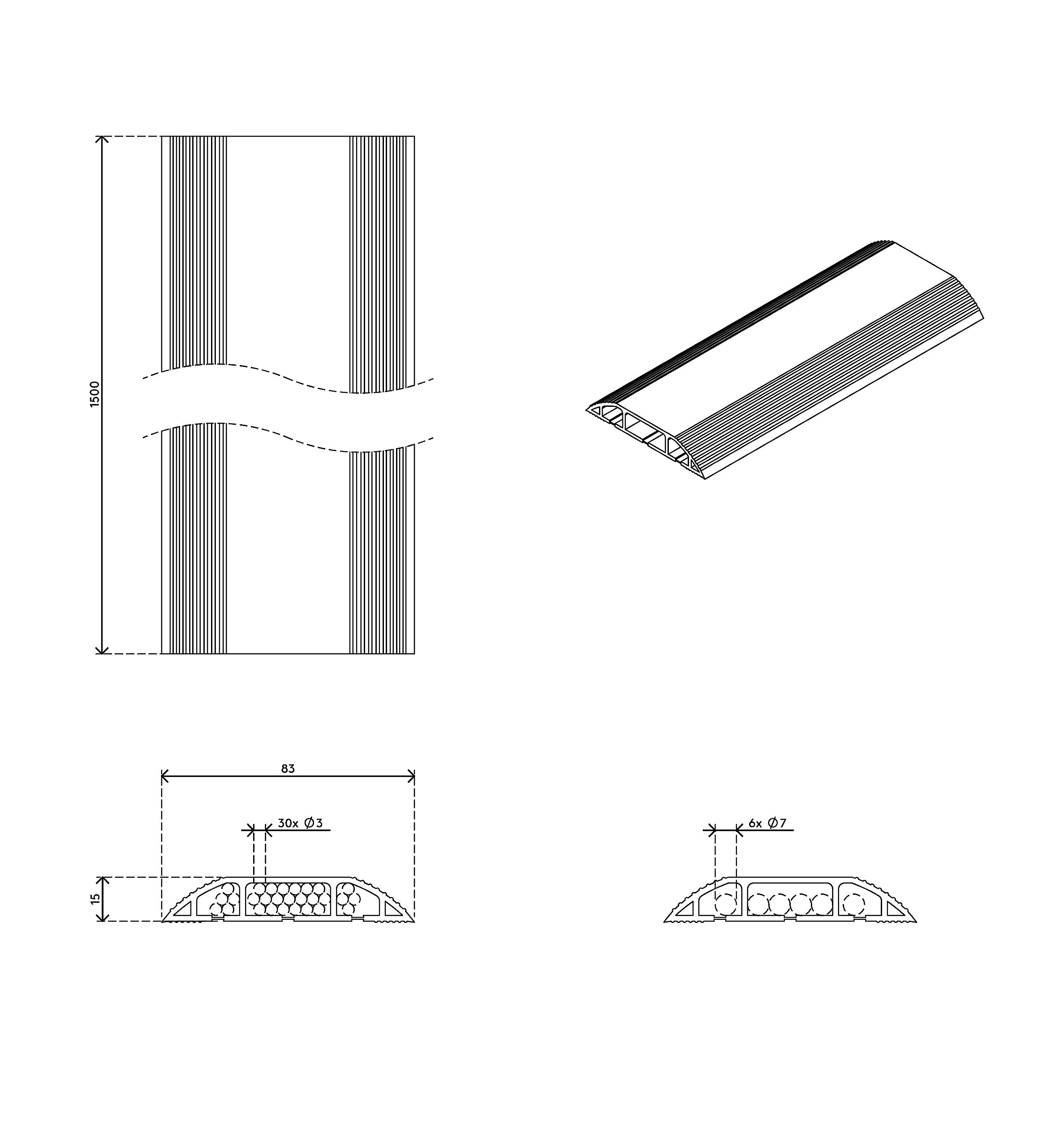 Dataflex Addit Couvercle de Câble 150cm Noir- Protecteur de câble droit avec revêtement antidérapant, 3 grands chemins de câbles séparés, convient pour 6 câbles de 7mm, bande auto-adhésive