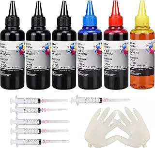 AYMSous 6-Pack Universal Dye Ink Refill Kit for All HP Canon Epsn Brother Printers Compatible Cartridges Refillable Cartridge CISS CIS System with 6 Syringes(6x100ML 3BK, 1C. 1M, 1Y)
