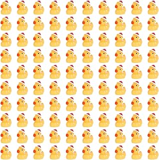 100pcs Christmas Resin Ducks, Mini Resin Ducks Decoration Little Ducks with ChristmasÂ Hat TinyÂ Resin Duck Miniature for Garden Landscape Dollhouse Decorations DIY Charms (Yellow)
