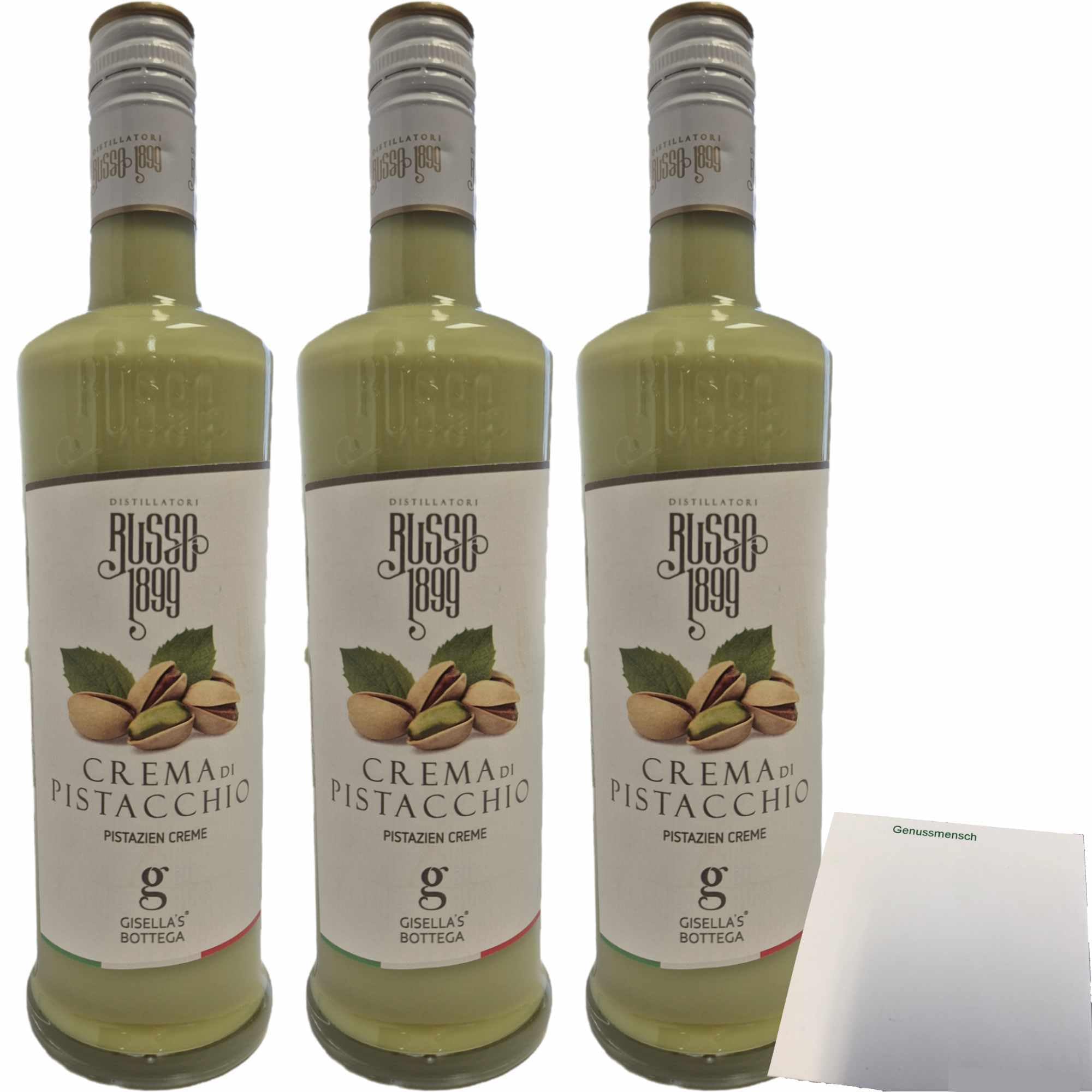 usy Bundle für Russo Crema di Pistacchi Pistaziencreme Likör 3er Pack (3x500ml Flasche) + usy Block